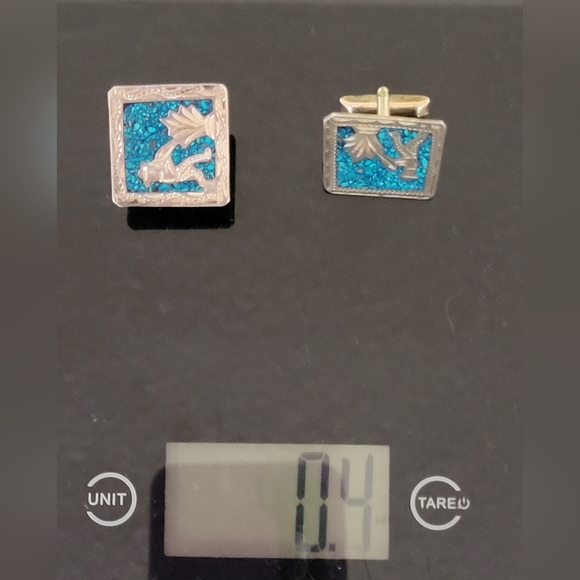 (SOLD) Vintage Alpaca 925 Silver Green Turquoise Inlay Cufflinks Mexico - Picture 7 of 7